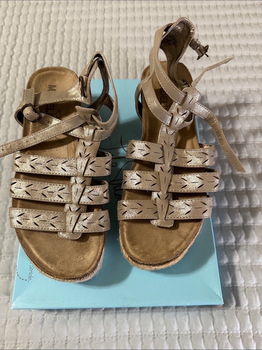 Madeline Metallic Beige Strappy Gladiator Sandals